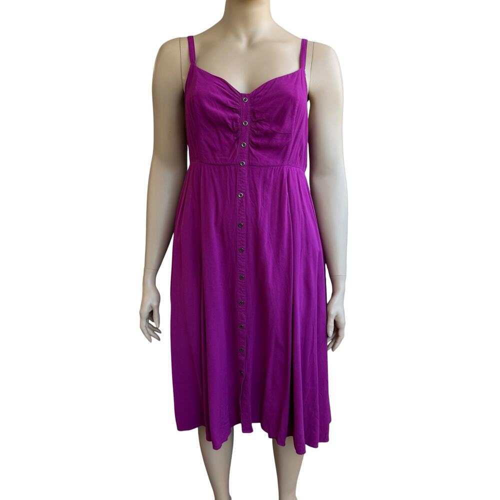 Torrid Magenta Purple Ruched Button Cami Midi Dress Pockets NWOT Size 2 2X 18 20